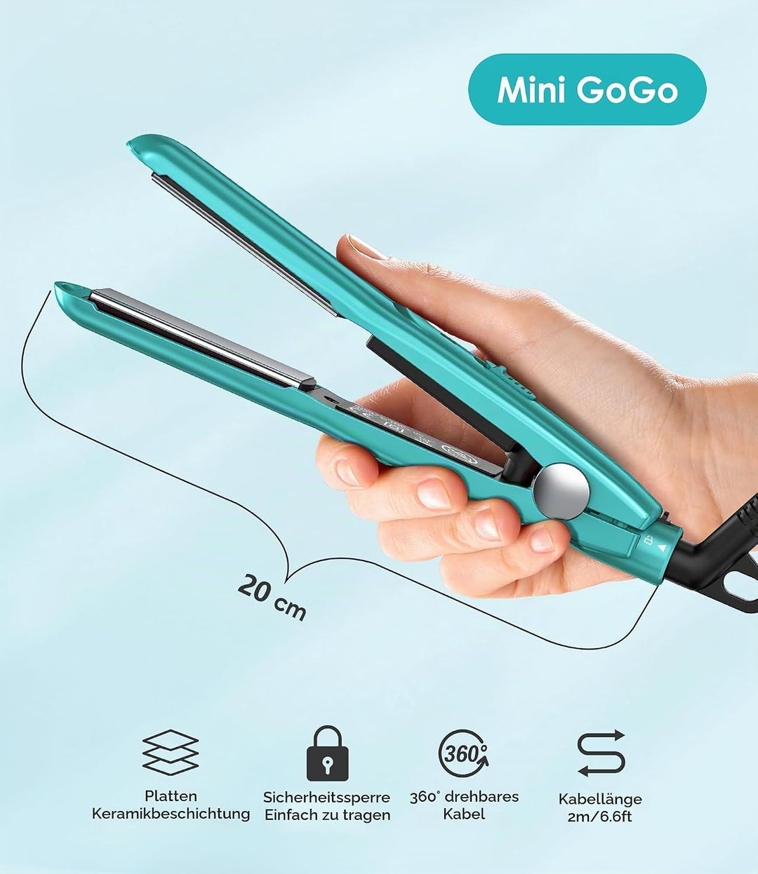 Terviiix Mini-Haarglätter, Keramik-Mini-Glätteisen für kurzes Haar/Locken, Pony, leicht und tragbar,