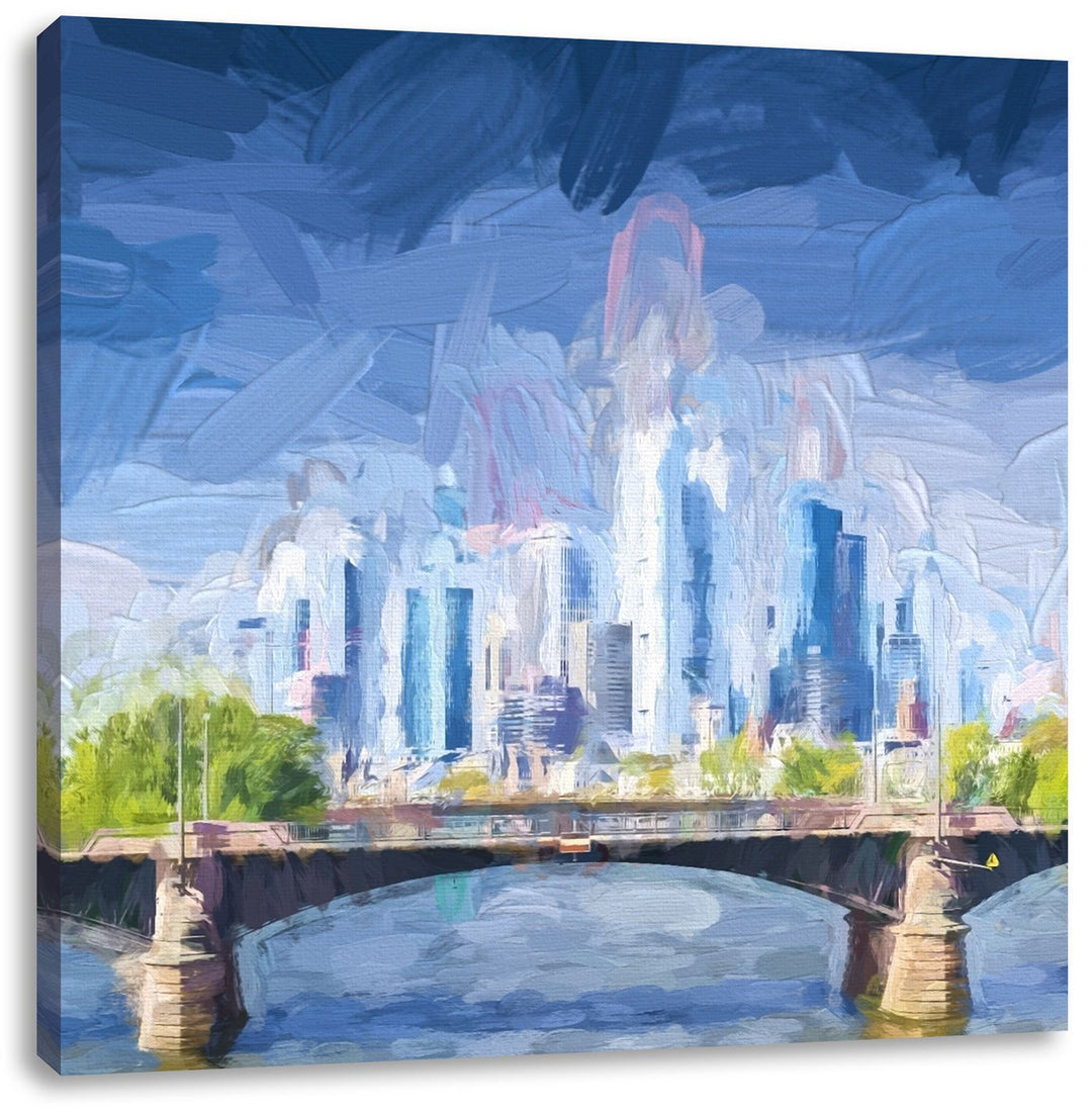 Pixxprint Skyline von Frankfurt am Main als Leinwandbild Quadratisch/Grösse: 70x70 / Wandbild/Kunstd