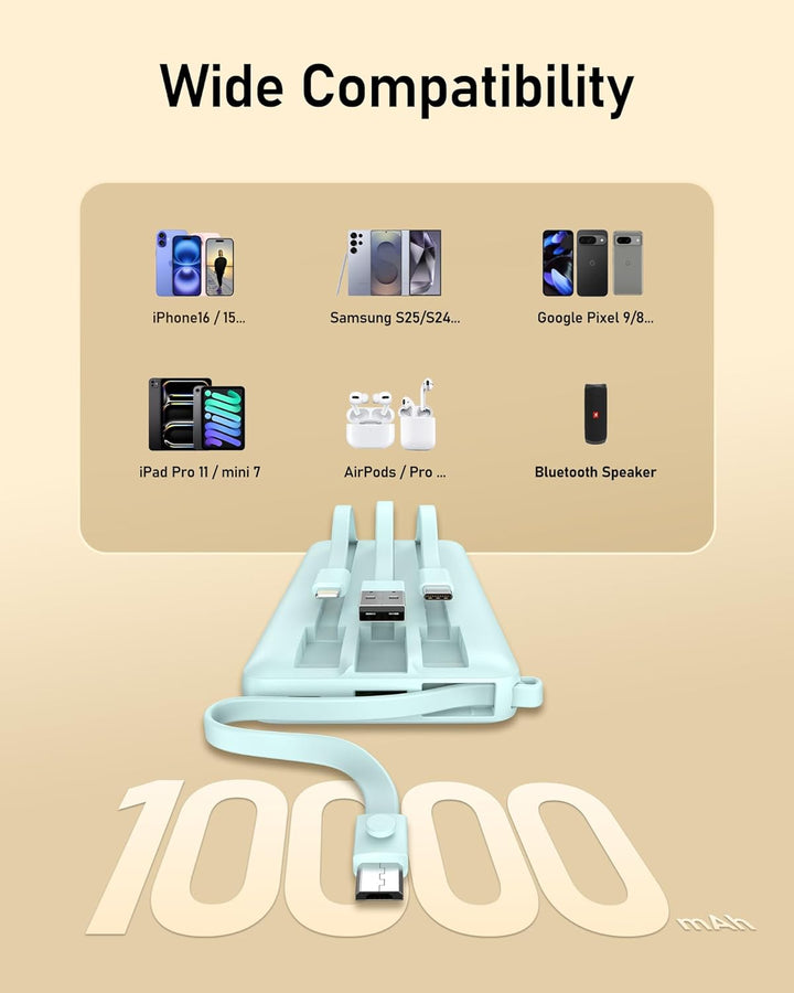Powerbank 10000mAh Power Bank mit Kabel VEEKTOMX USB C Powerbank Externe Handyakkus mit 5 Ausgängen