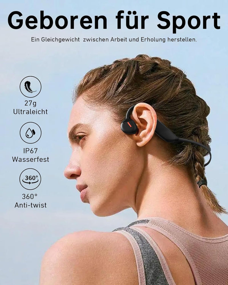 ANCwear Open Ear Kopfhörer Bluetooth 5.3, Sport Kopfhörer kabellos Bluetooth wasserdicht IP67 Ultral