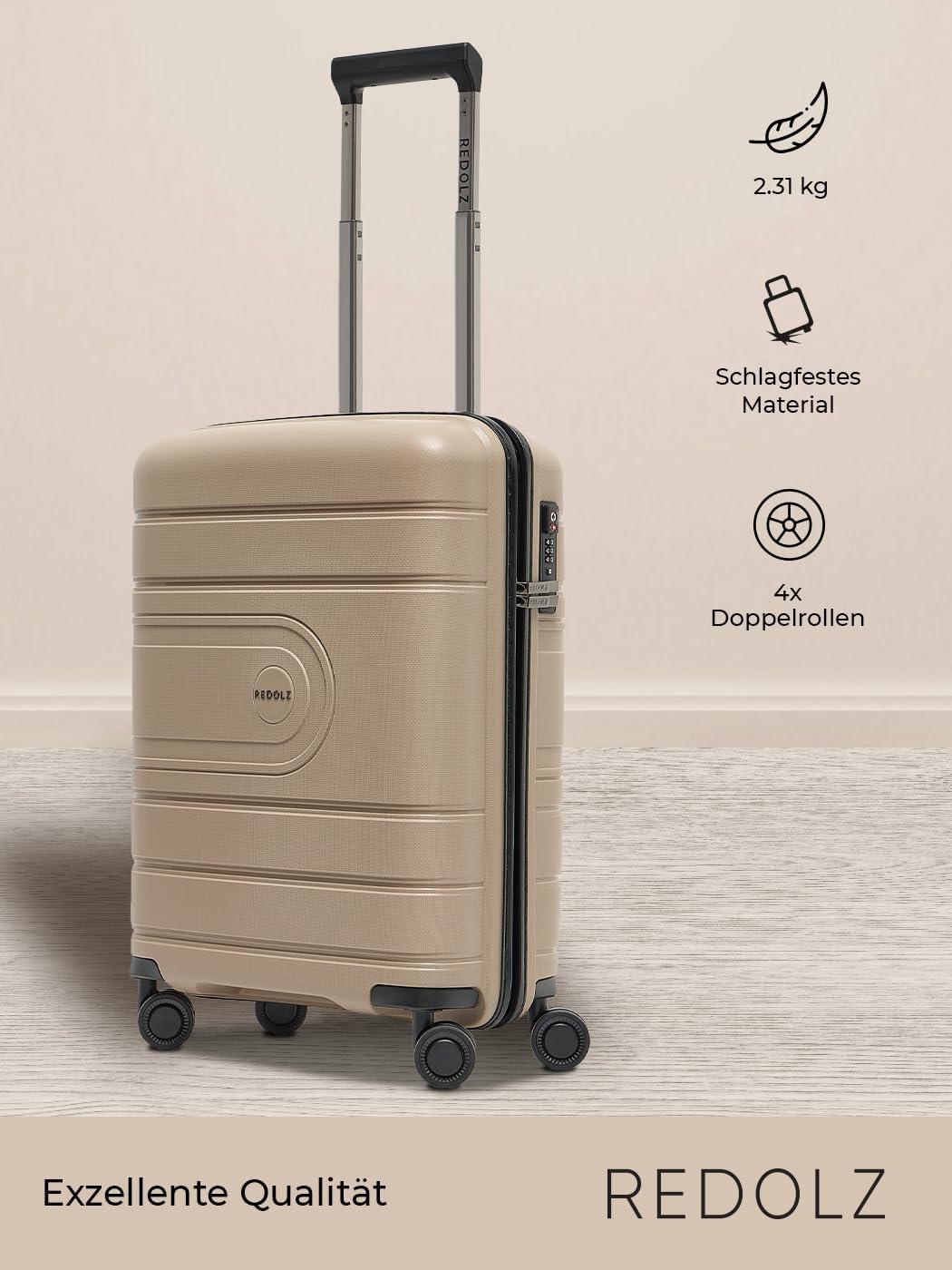 REDOLZ Hartschalen Kabinen-Koffer | Kleiner Trolley 40 x 20 x 55 cm aus hochwertigem, leichtem Polyp