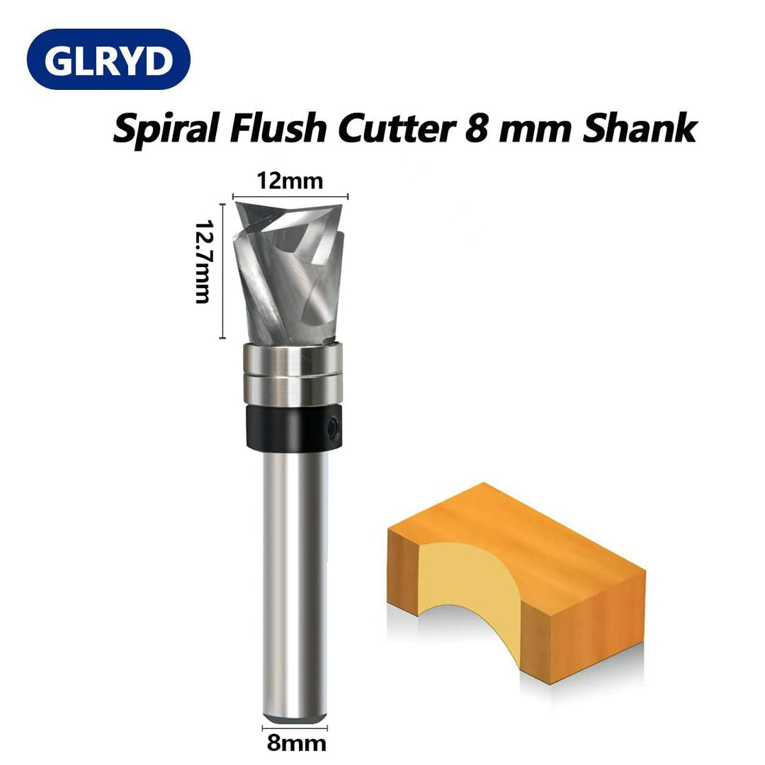 GLRYD Spiralfräser Bündigfräser 8mm Schaft, 12.7mm Schnittlänge, D=12mm, VHM Kompression Spiralnutfr
