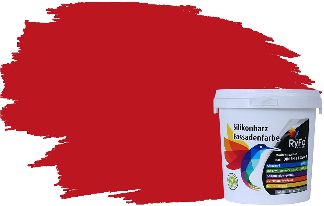 RyFo Colors Silikonharz Fassadenfarbe Lotuseffekt Trend Chinarot 1l - bunte Fassadenfarbe, weitere R