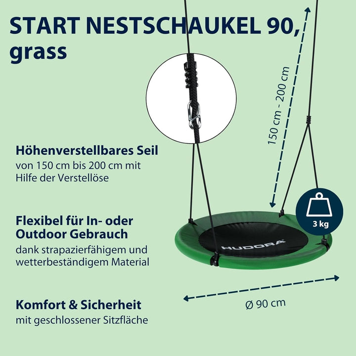 HUDORA Nestschaukel 90 - Kunststoff-Nestschaukel für bis zu 100kg - Hängeschaukel mit 90cm Durchmess