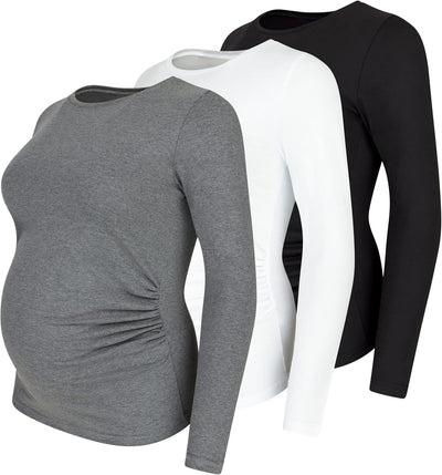 M.M.C. Umstandsshirt 3er Set unifarben Umstandsmode Schwangerschaft Schwangerschaftsshirt, Langarm S