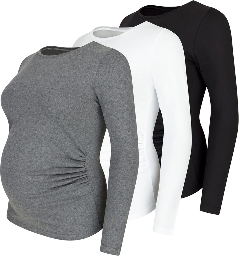 M.M.C. Umstandsshirt 3er Set unifarben Umstandsmode Schwangerschaft Schwangerschaftsshirt, Langarm S