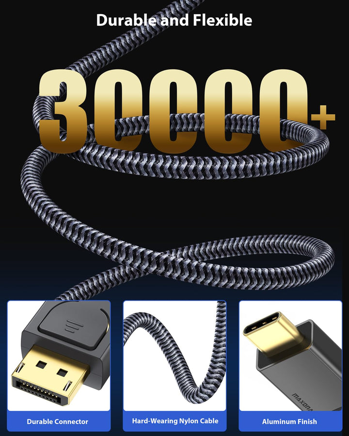 Maxonar 2Pack UCB C DisplayPort Kabel 1.4 1M/3,3Ft 8K@60Hz 4K@144Hz/120Hz 2K@240Hz 5K@60Hz Thunderbo