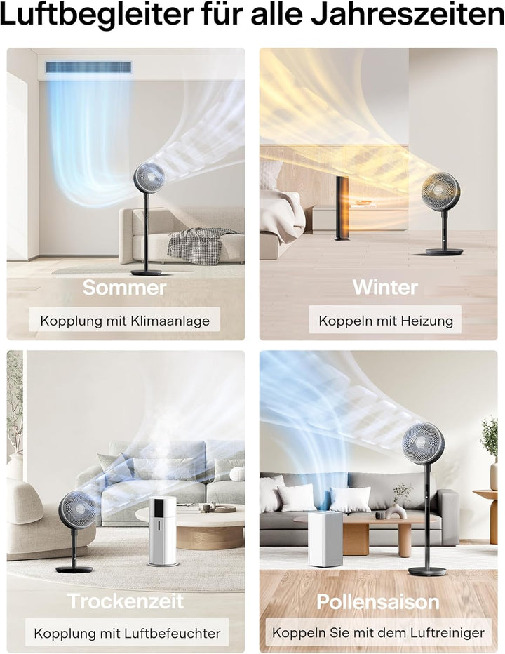 PELONIS Standventilator mit Fernbedienung Touch Display 3D Zirkulation 36.5dB Leise 10m Luftstrom Hö