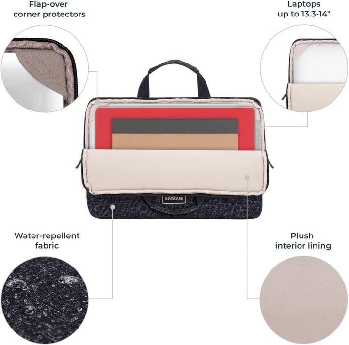 Rivacase Laptophülle mit Griffen bis 14" Sleeve - wasserdichte und ultraleichte Notebooktasche - kom