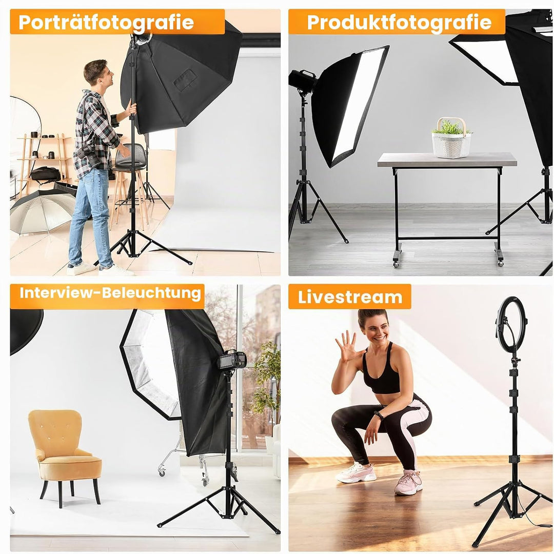 TARION Lichtstativ 180 cm Aluminium Lampenstativ Traglast 8 kg für Studio Outdoor Fotografie Ringlic