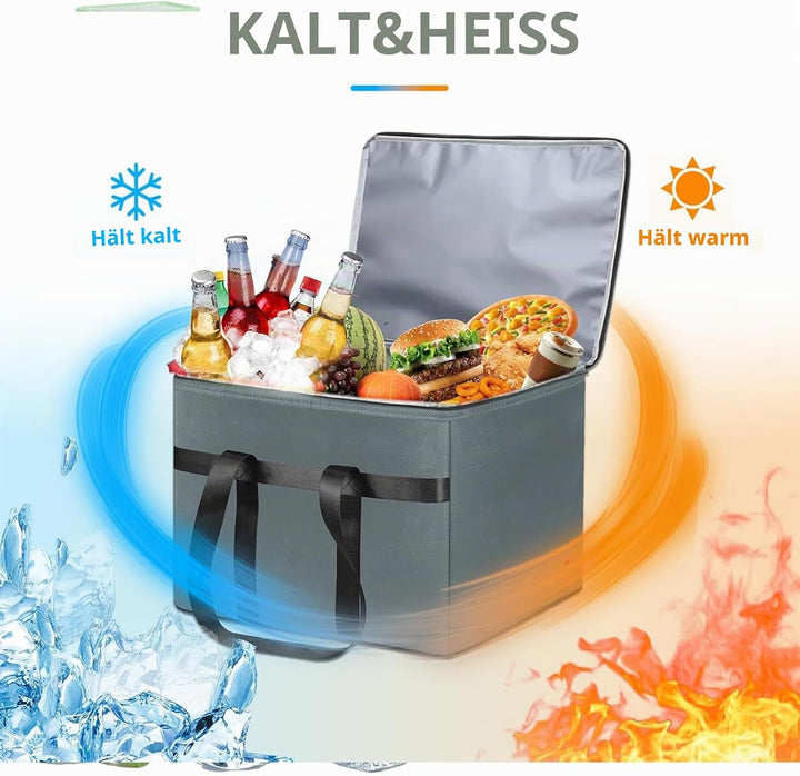 Grosse 38 Liter Kühltasche Faltbar, Thermotasche Einkaufstasche, kühltasche Einkauf, Hält 20kg, Perf