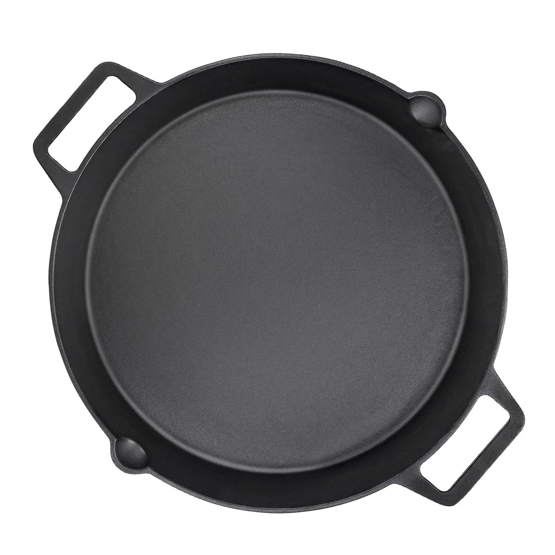 Denmay Ø 40cm Universal Gusseisen Grillpfanne, gross rund Gusspfanne mit zwei Griffe und zwei Ausgie