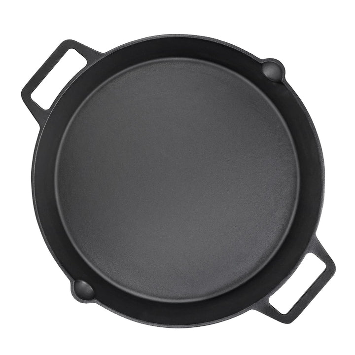 Denmay Ø 40cm Universal Gusseisen Grillpfanne, gross rund Gusspfanne mit zwei Griffe und zwei Ausgie