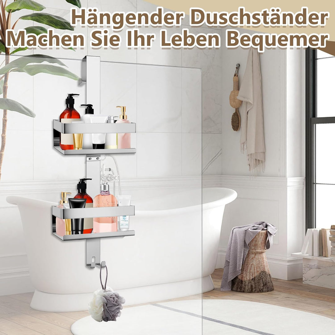 Duschablage zum Hängen, 2-stöckig Duschregal Edelstahl Ohne Bohren, Duschkorb für Badezimmer, Shampo