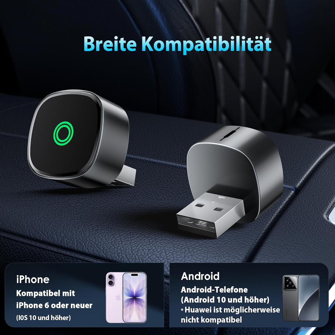 2026 Wireless Carplay Adapter, verbesserter Mini 2-in-1 Plug and Play USB zu kabelloser CarPlay &amp; An