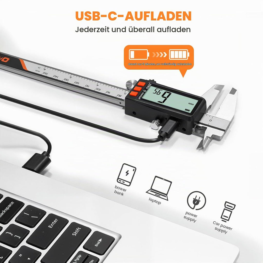HARDELL Digital Caliper, Rechargeable Digital Caliper with Power Display, Caliper Measuring Tool wit