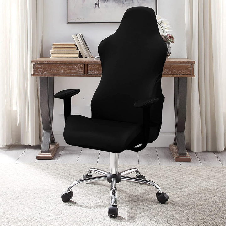 KiKiYe Gaming-Stuhl-Überzug, Stretch-Sitzbezug, für Leder, Computerstuhl, mit Rüschen, Schwarz, Einh