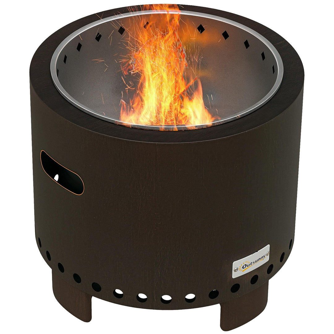Outsunny Feuerschale Rauchfreier Tischfeuer mit Griff Ø45 cm Schwarz | Schürhaken, Feuerkorb, Feuers