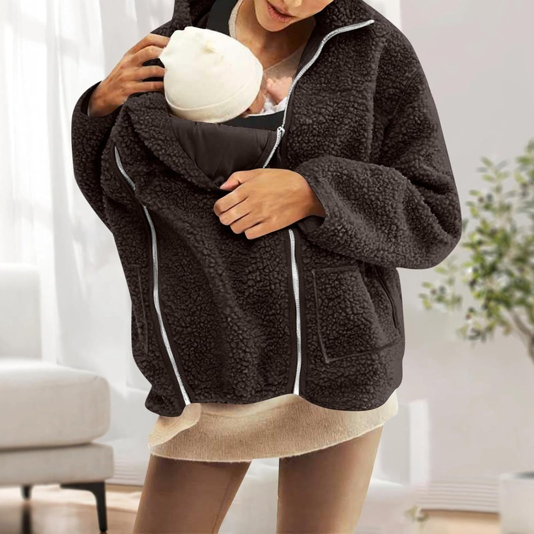 Umstandsjacke mit Babyeinsatz Warm Teddy Fleecejacke Umstands Baumwolljacke Winter Umstandsmode 2 in