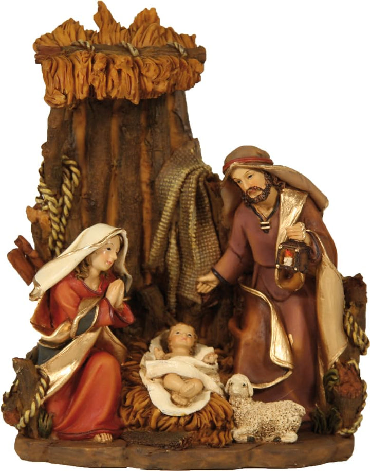 FADEDA Krippenblock, Hlg. Familie im Stall/Höhe:16 cm/handbemalt/detailgetreue Krippen Figuren - Wei