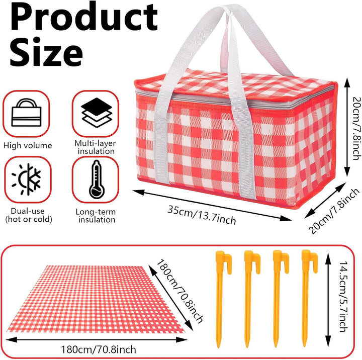 Huakaile Isolierte Picknickkörbe, 35 x 20 x 20 cm, mit Picknickdecke, 180 x 180 cm, tragbare, wasser