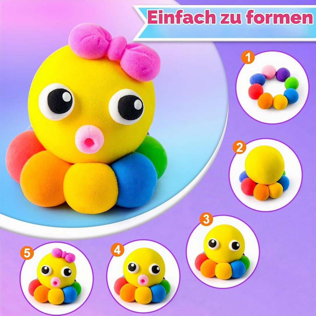 Modelliermasse Lufttrocknend, 24 Farben Lufttrockener Magischer Knete für Kinder, Air Dry Clay, 24 F