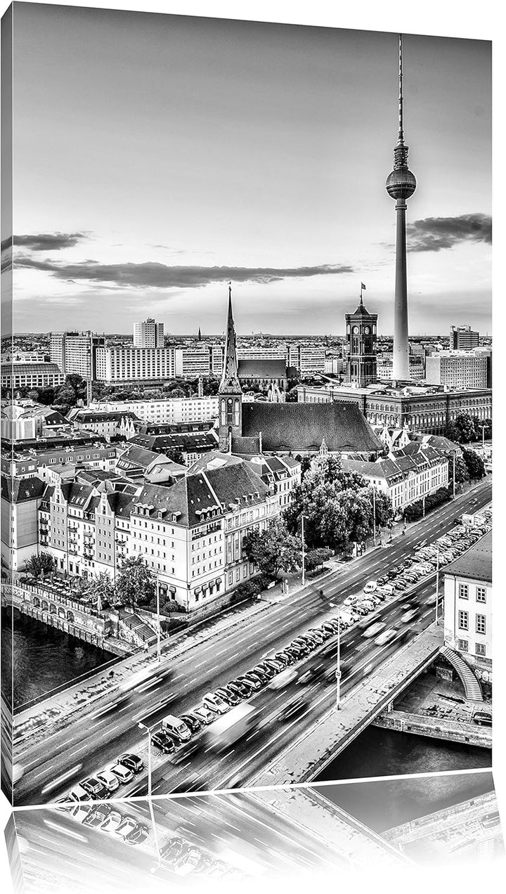Pixxprint Monocrome, Skyline von Berlin, Format: 100x70 auf Leinwand, 100x70