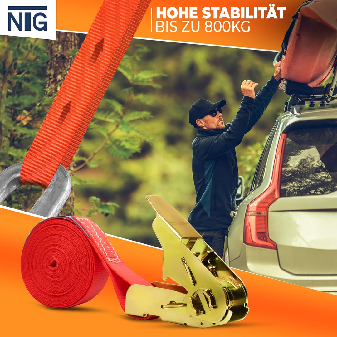 NTG Spanngurte mit Ratsche - 800kg Kapazität - 4m lang 8 Stück - 25mm breit - TÜV GS zertifizierte R