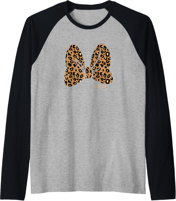 Disney Minnie Mouse Classic Leopard Print Bow Raglan