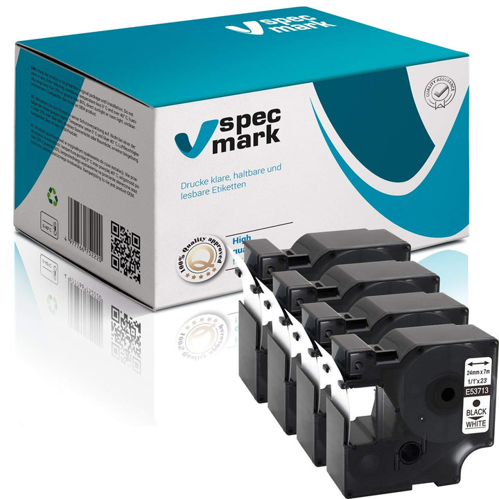 specmark Kompatibel für DYMO D1 53713 Schriftband 24mm x 7m Satz x 4 St. Schwarz auf Weiss kompatibe