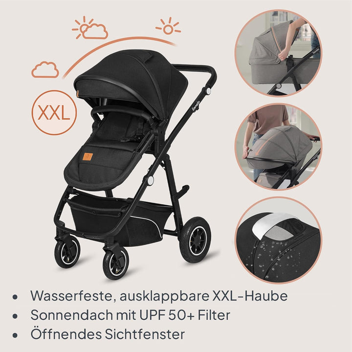 LIONELO BIANKA Kinderwagen 3 in 1 bis 22 kg Babywanne Autositz, Zusammenlegbar, Reise-System, Einste