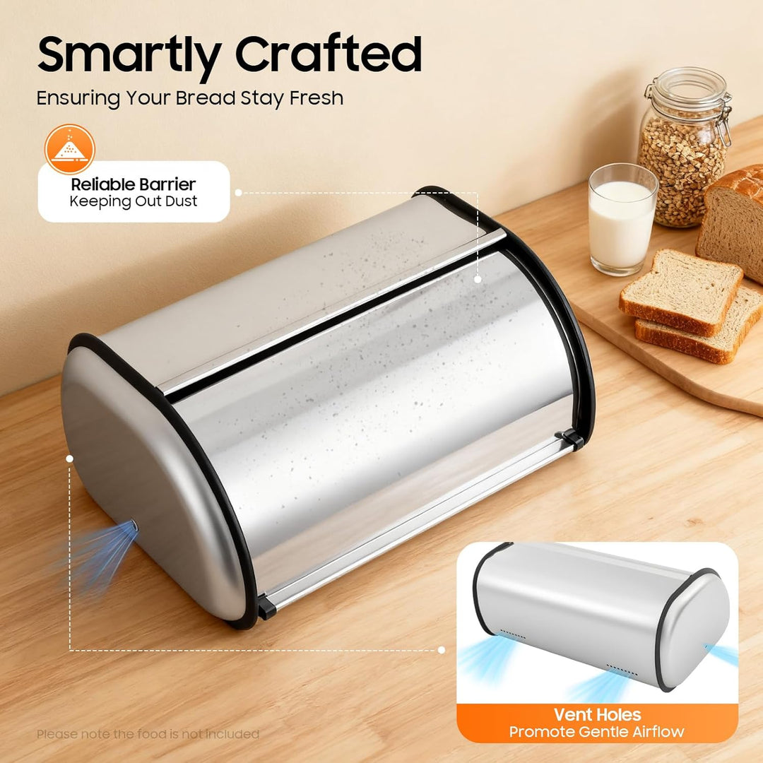 Brotkasten 410 Edelstahl Brotbox mit Rolldeckel Mückenresistente Brotaufbewahrungsbox Brotdose für B