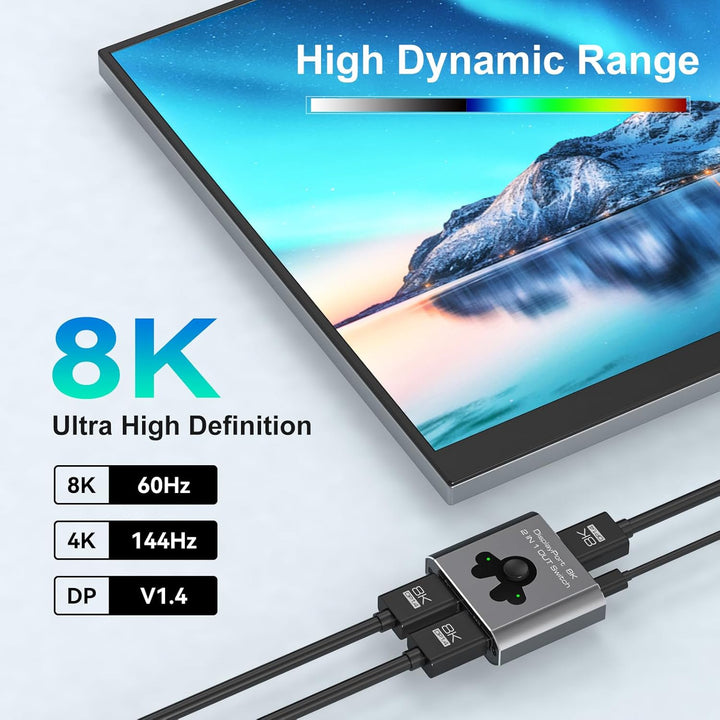 PVBCTCSID 8K60Hz Displayport Switch 2 in 1 Out DP 1.4 Switch 4K144Hz Displayport Umschalter Display