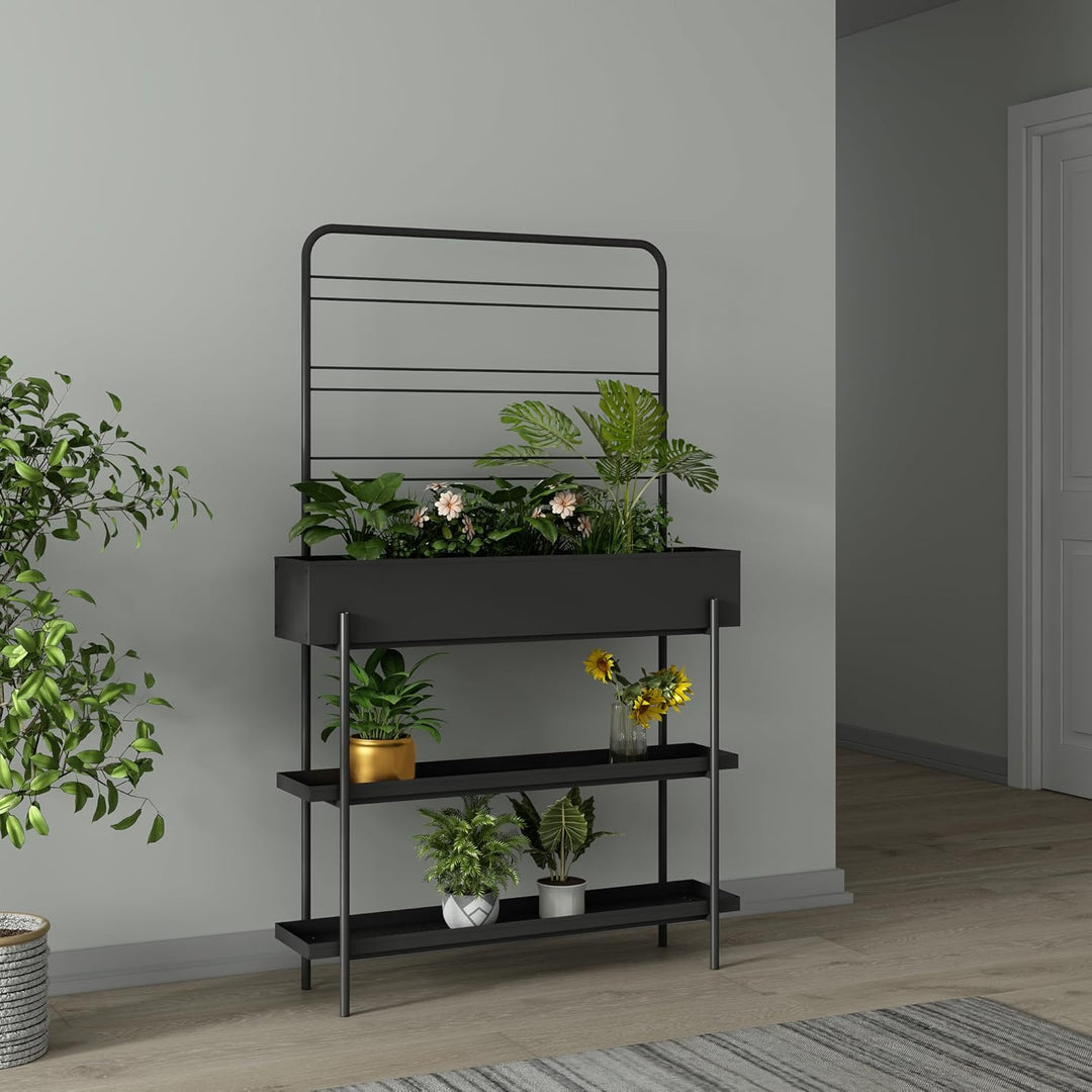 casa.pro Outdoor Pflanzenregal Aalsmeer Pflanzenständer mit Blumenkasten 2 Ablagen Blumenregal aus M