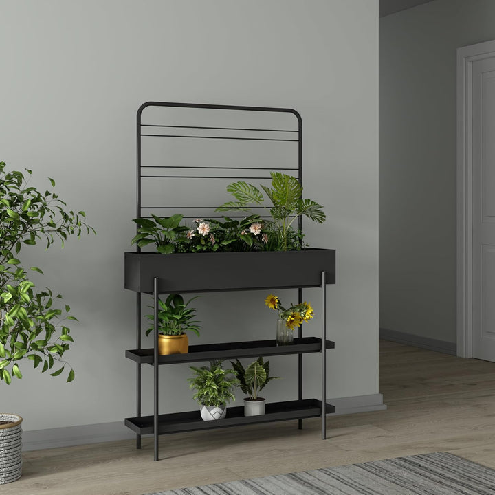 casa.pro Outdoor Pflanzenregal Aalsmeer Pflanzenständer mit Blumenkasten 2 Ablagen Blumenregal aus M