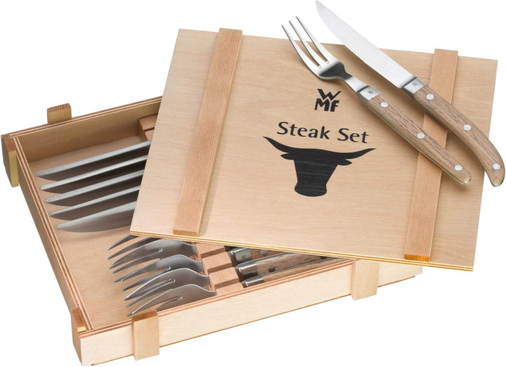 WMF Ranch Steakbesteck 12-teilig, für 6 Personen, Steakgabel, Steakmesser, Spezialklingenstahl gesch