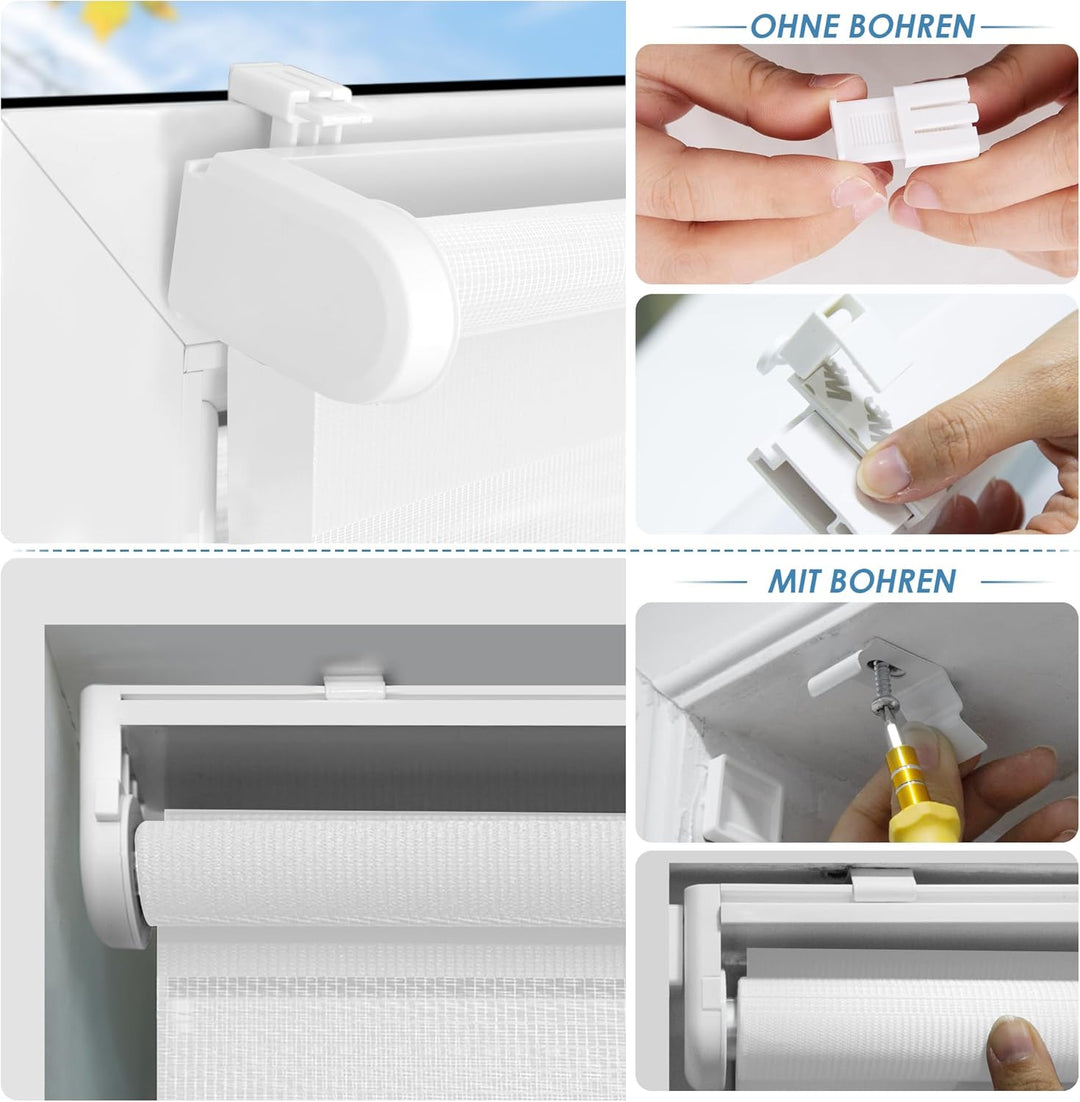 SBARTAR Doppelrollo schnurlos Klemmfix Rollos für Fenster ohne Bohren & zum Bohren, Weiss 100x140cm