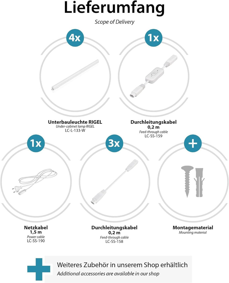 parlat LED Unterbau-Leuchten Rigel, je 57,3cm, mit Schalter, je 880lm, weiss, 4er Set 57,3cm / 880lm