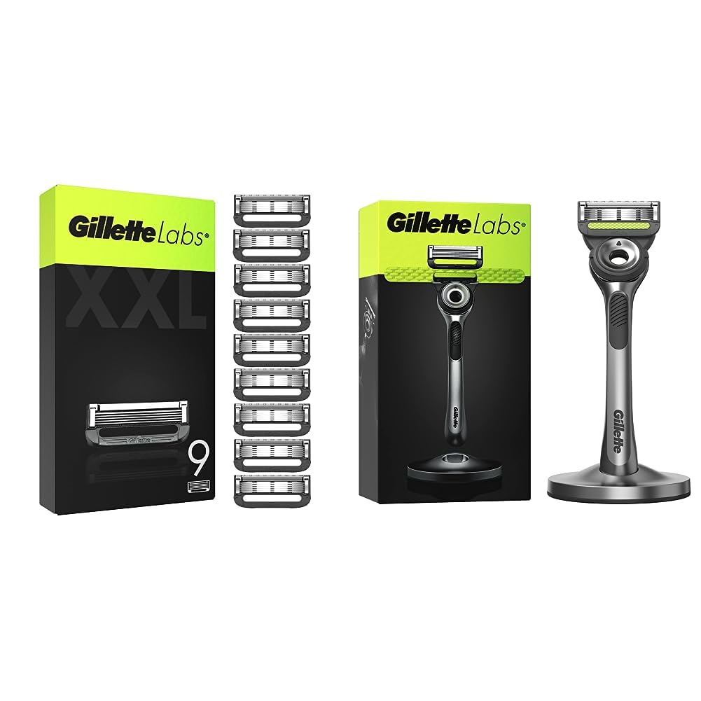 Gillette Labs Rasierklingen, 9 Ersatzklingen & Labs Nassrasierer Herren, Rasierer mit Reinigungs-Ele