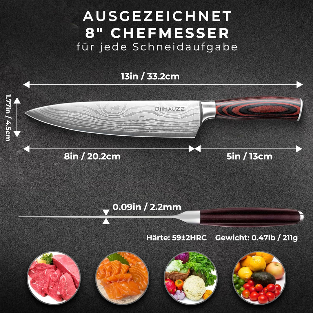 Kochmesser, 20 cm Professionelles Küchenmesser, Ultrascharfes Messer, Chefmesser aus hochwertigem Ed