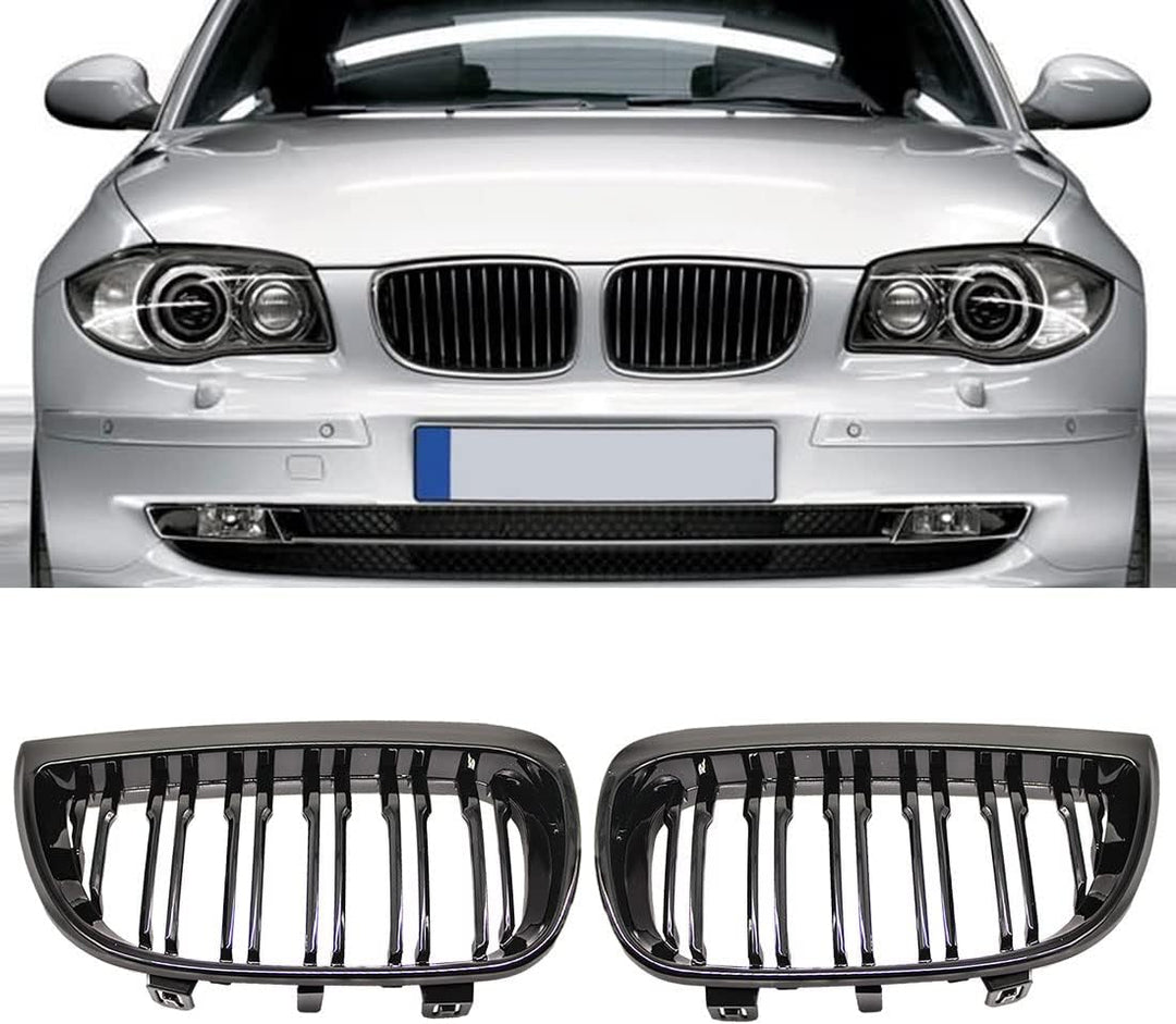 HZTWFC Kühlergrill vorne Niere Sportgitter Ersatz glänzend schwarz Doppellamellen für BMW E87 1er 20