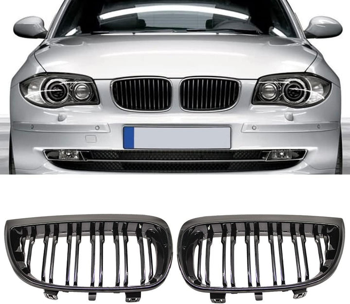 HZTWFC Kühlergrill vorne Niere Sportgitter Ersatz glänzend schwarz Doppellamellen für BMW E87 1er 20