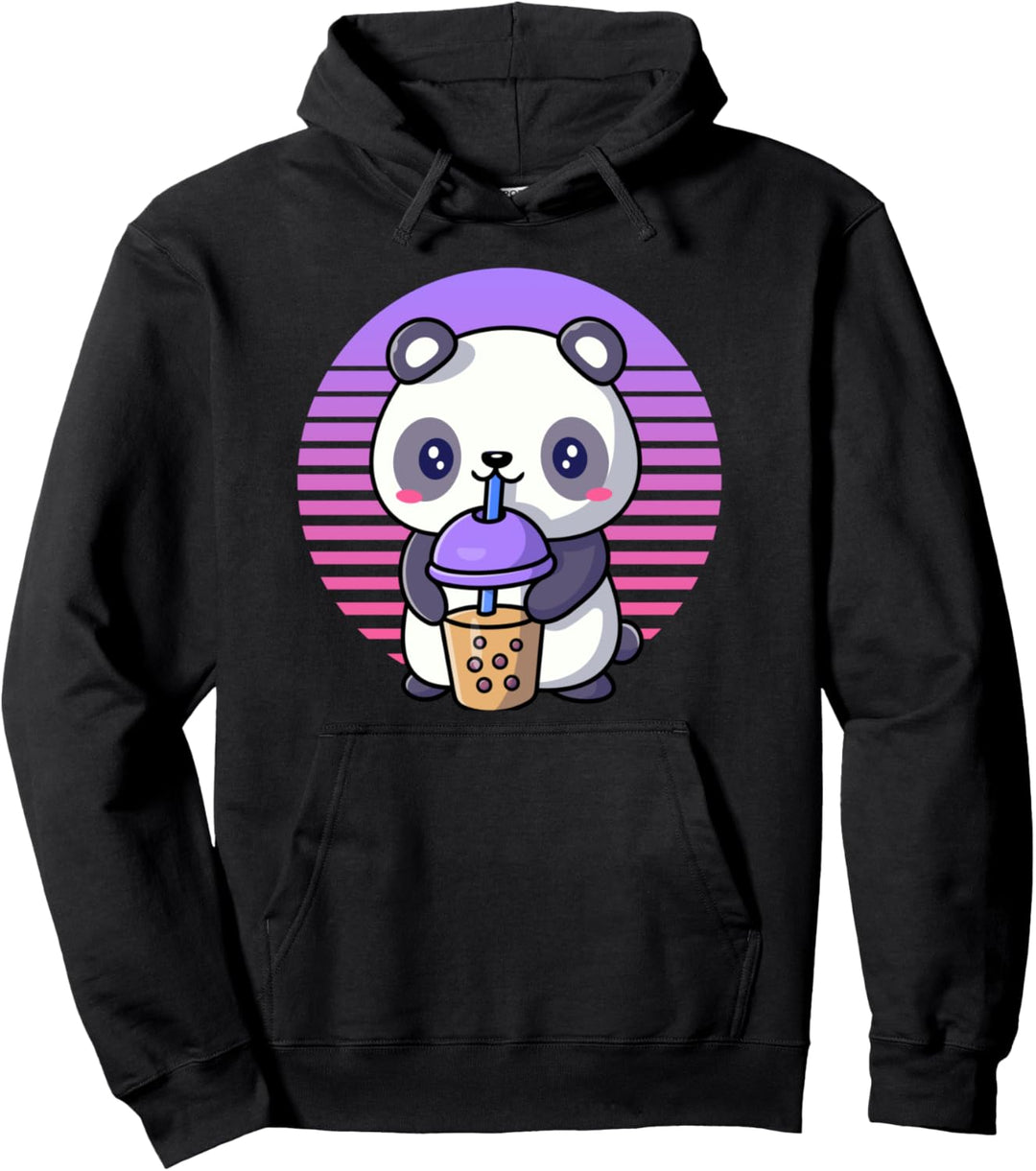Retro Bubble Tea Shirt Kids Kawaii Panda Boba Gifts Women Pullover Hoodie