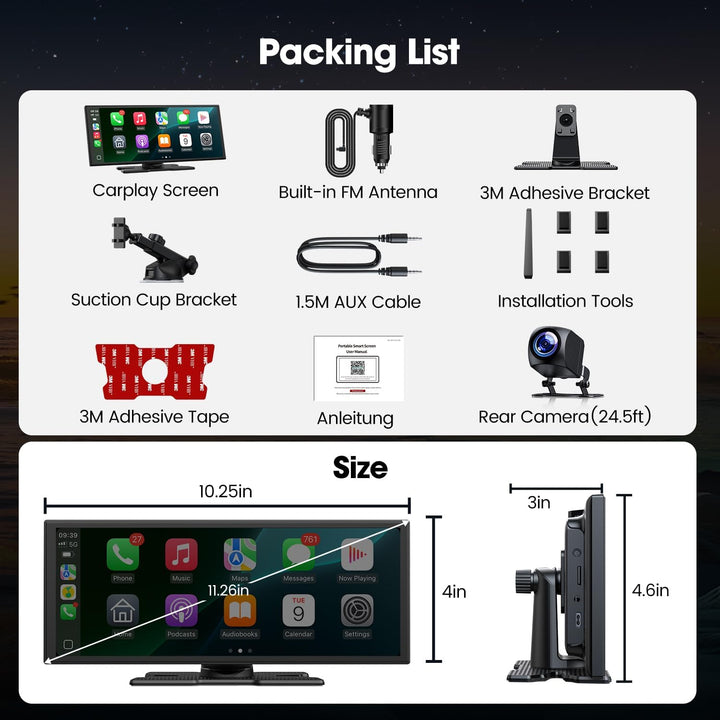 LAMTTO Carplay Netflix YouTube TikTok, 10,25'' Wireless A-pple CarPlay Bildschirm Android Auto Displ