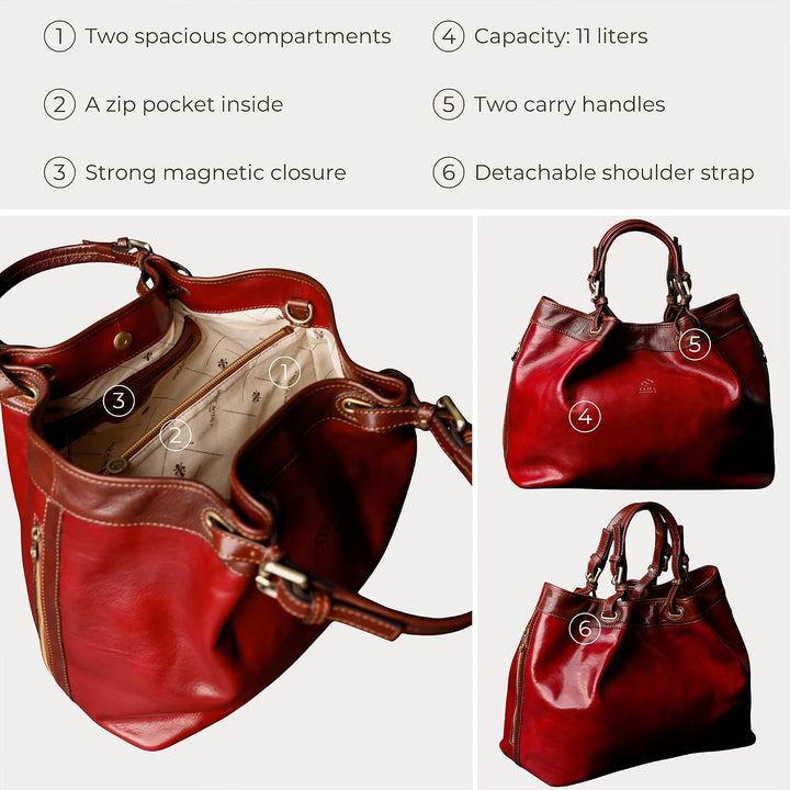 Time Resistance Schultertasche Damen - Handtasche aus Leder - Made in Italy - Tragetasche - Business