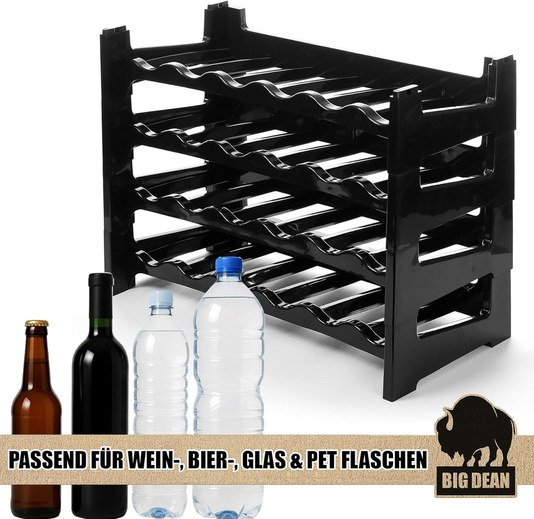 BigDean Flaschenregal stapelbar für 24 Flaschen Weinregal aus Kunststoff Schwarz Getränkeregal Flasc
