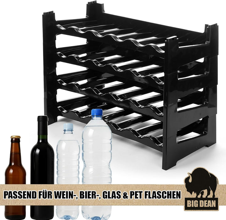 BigDean Flaschenregal stapelbar für 24 Flaschen Weinregal aus Kunststoff Schwarz Getränkeregal Flasc