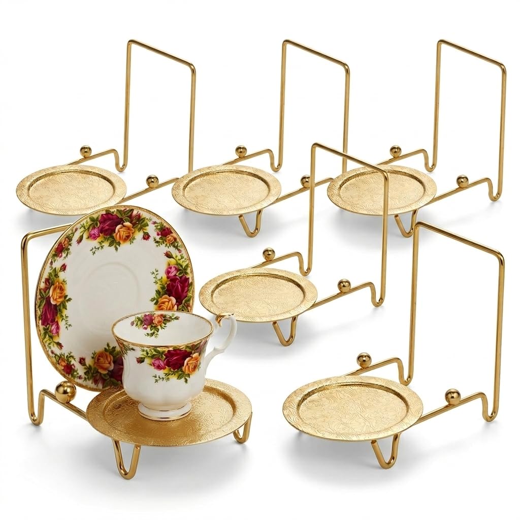 HOHIYA Ständer für Teetassen und Untertassen, Ständer für Teetassen, Staffelei, geätzte Basis, Gold,