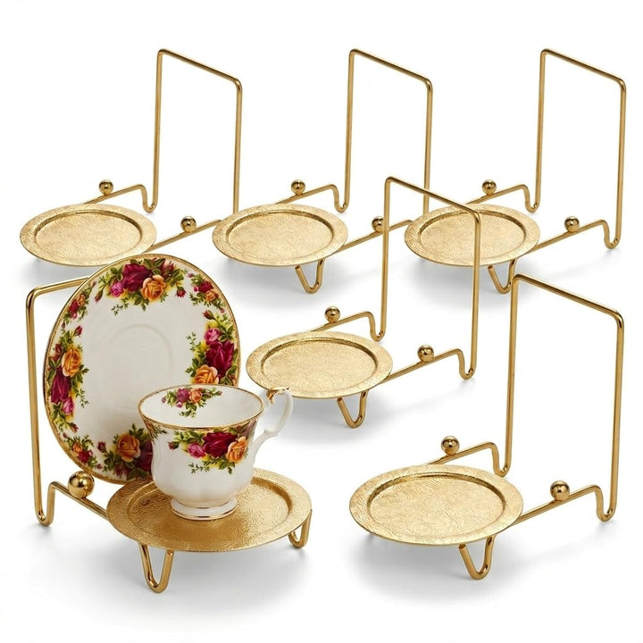 HOHIYA Ständer für Teetassen und Untertassen, Ständer für Teetassen, Staffelei, geätzte Basis, Gold,