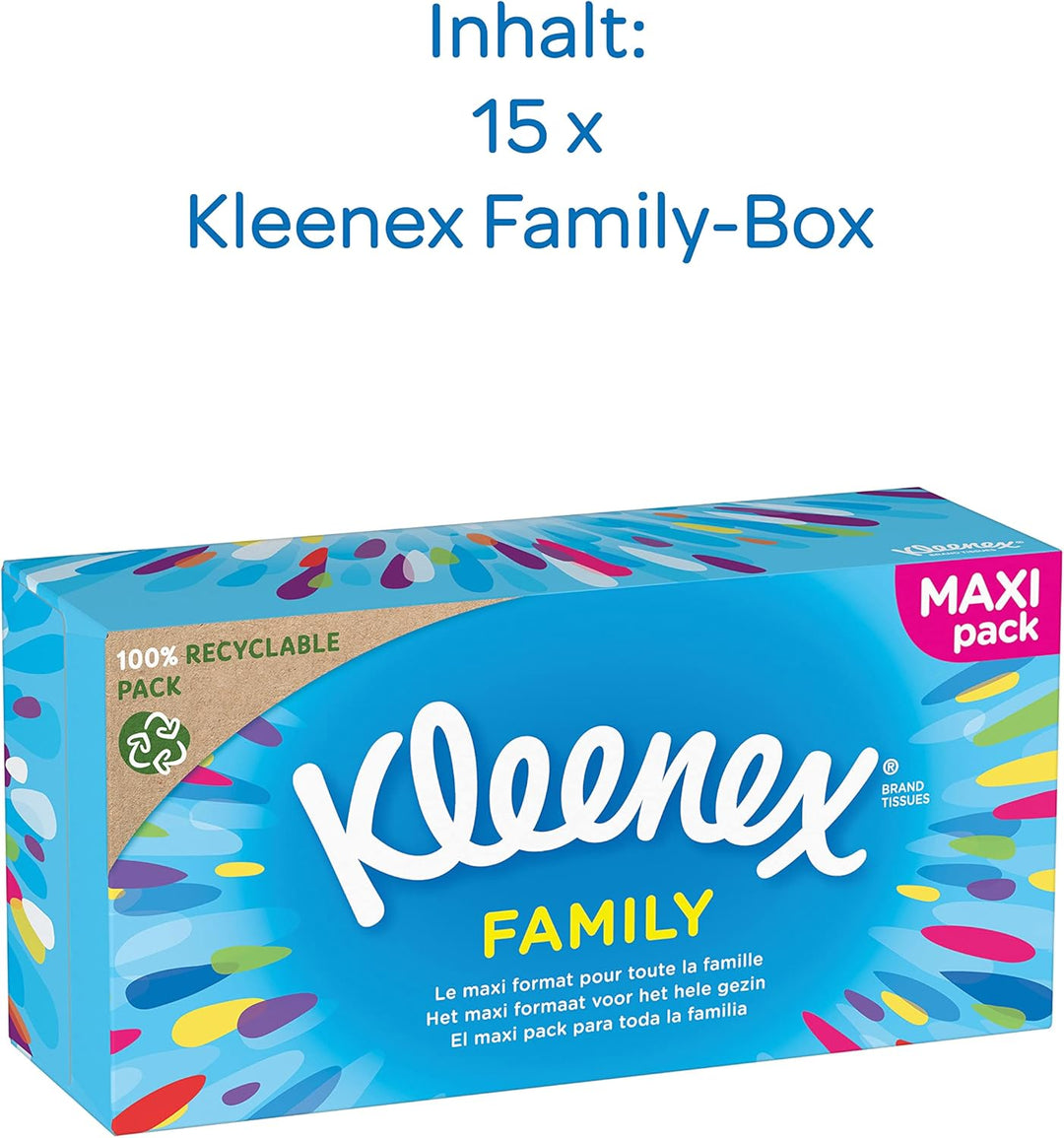 Kleenex Family Kosmetiktücher-Box, für den täglichen Gebrauch, 2-lagig, 15 Boxen je 128 Tücher blanc